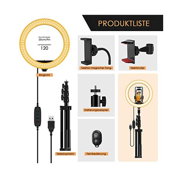 LED Ringlicht mit Stativ,10 Zoll Ringleuchte mit 3 Farbe und 10 Helligkeitsstufen, Fernbedienung USB-betrieben… – Bild 7