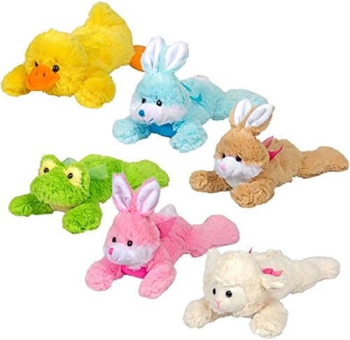 Bulk Lot of 6 Plush Soft and Huggable Bunnies Frog Duck and Easter Lamb Stuffed Animals