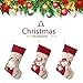 WEWILL Lovely Christmas Stockings Set of 3 Santa, Snowman, Reindeer, Xmas Character 3D Plush Linen Hanging Tag Knit Border, 17 Inch