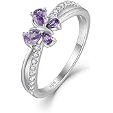 FATACI 925 Sterling Silver Butterfly Birthstone Ring for Women, Engagement Promise Ring Statement Jewelry for Anniversary Daily Wearing Size 6-11