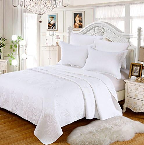 Lush Decor 100% Cotton 3 Pieces Quilt Sets Bedspread Coverlets with Pillow Shams Quilted with Paisley Embroidery Pattern Durable Reversible and Hypoallergenic Solid White Queen by SUBAO Bedding