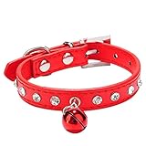 Doggy Collar,Haoricu Dog Pet Puppy Cat Bling Crystal With Small Bell Necklace (XS, Red)