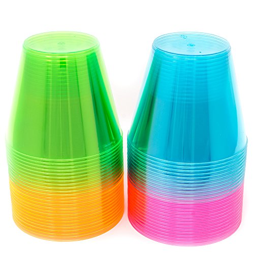 EDI Hard Plastic Cups - 9 Oz. Party Cups Beverage Tumblers in Assorted Neon Colors 50 Count - //coolthings.us