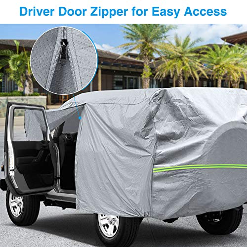 KAKIT Waterproof Jeep Cover, 5 Layers 4 Door All Weather UV Protection Car Cover for Jeep Wrangler with Driver Door Zipper, Fits up to 194"
