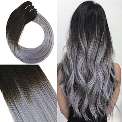 Youngsee 22 Inch Hidden Halo Hair Extensions Real Human Hair Ombre Black To Grey Blue Invisible Wire Halo Hair Extensions 11 Wide 100gram Set