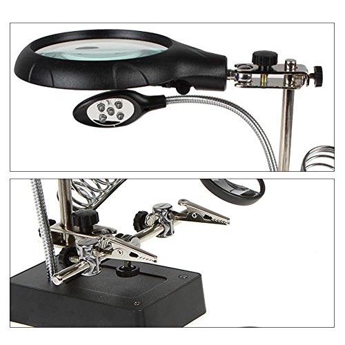 HY 2.5X 7.5X 10X Handfree Magnifying Glass with 5 LED light Stand,Magnifier and Desk Lamp for Hobby, Crafts, Inspection, Reading Books, Magazines, Newspapers, Model Building, Soldering, Jewelry Design - Thumbnail 3