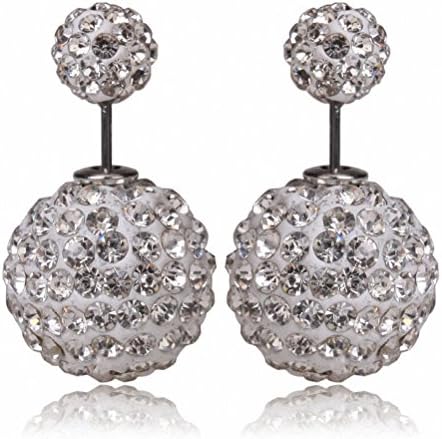 megko Fahiosn Shambhala Crystal Earrings Double Sided Beads Balls Earring Stud for womens White