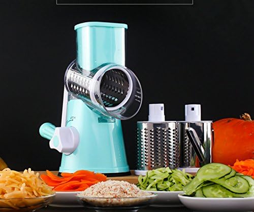 Kinstore Mandoline Slicer for Vegetable Cheese Spiral Multifunctional 3 Stainless Steel Blades Hand Tool (Blue)