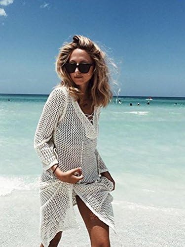 ElfZ Women's Bathing Suit Cover up Swimwear Crochet Tunic Bikini Cover up Beach Swimsuit Dress