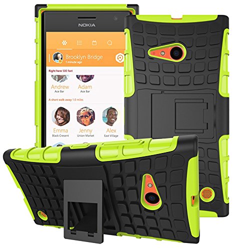 Microsoft Nokia Lumia 730 / 735 Case Case,DIOS CASE(TM) Heavy Duty Tyre Texture Design Dual Layer Hybrid Hard Plastic+Rubber Armored Protection Rugged Impact Resistant Kickstand Case Cover (Green)
