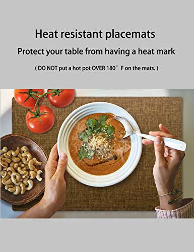 Alpiriral Dining PlaceMats Heat Resistant PlaceMats Easy to Wipe Off Scrub Vinyl Place Mats Washable Table Mats Protect A Table from Messes & with A Nice Looking (Imitation Linen-Brown, Set of 6)