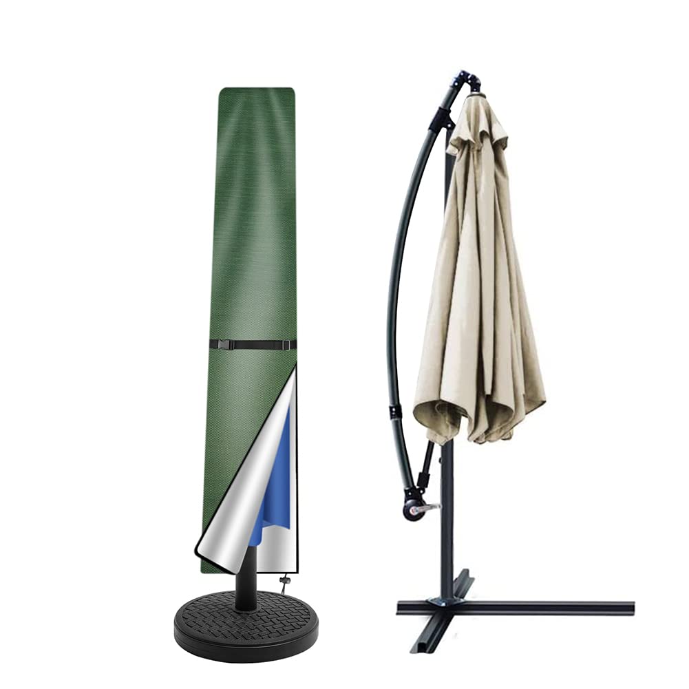 Teynewer Parasol Cover Waterproof, Straight Parasol Protective Covers with Telescopic Pole and Zipper Fit for 1.8 to 2.7 m Large Umbrella Patio Parasol Weatherproof UV-Anti Windproof, Green