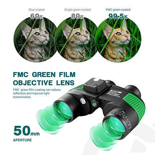 ESSLNB Marine Fernglas mit Entfernungsmesser Nachtsicht Kompass 7x50 Militär Feldstecher Ferngläser Wasserdicht BAK4 für Kinder Erwachsene mit Tasche und Gurt – Bild 4