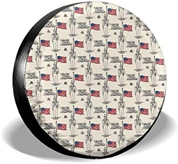 YuYfashions Patriotic Flag Soldiers United States Spare Wheel Tire Cover Windproof for 14 15 16 17 inch Tire Diameter