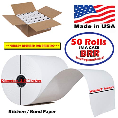 50 Rolls 3" x 165' 1-Ply Bond Receipt Paper POS Cash Register Made in USA from BuyRegisterRolls