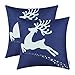 CaliTime Pack of 2 Soft Canvas Throw Pillow Covers Cases for Couch Sofa Home Decoration Christmas Holiday Reindeer with Stars Print 18 X 18 Inches Navy Blue