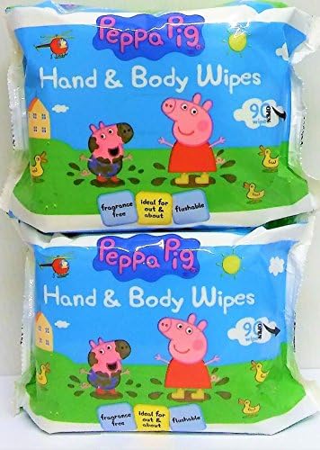 2 x 90 Peppa Pig Hand and Body Flushable Wipes, Perfect for babies needs, Dermatologically tested, suitable for all skin types.