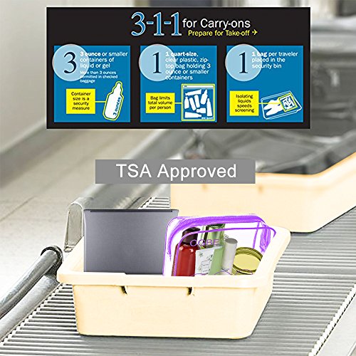 TSA-Approved Clear Travel Toiletry Bag, CGBE Airline Kit 3-1-1 Liquids Toiletries & Cosmetics Packing Organizer Carry-On Luggage Pouch with handle for Women and Men (3 Pack Purple )
