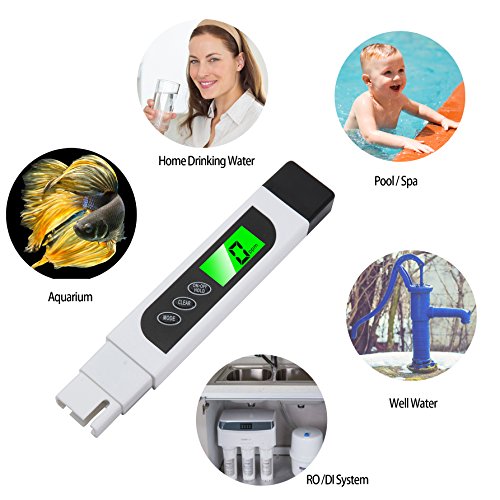 Water Quality Tester, 3 in 1 Professional TDS Meter, EC and Temperature Meter, Digital Water Quality/ Purity Tester for Tap Water, Drinking Water, Aquarium + pH Test Strips 100ct - Tests Body pH Level - Thumbnail 5