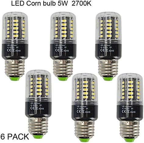 lagpousi 6-Pack 5W E26/E27 40 LED 5736 SMD LED Corn Bulb,Replacement Incandescent Bulbs,soft white 2700K,400 Lumens, No-Dimmable,Energy Saving Home Light Bulbs Lamp with Cover