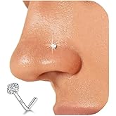 LUCKYJEWUS 925 Sterling Silver Nose Rings Studs for Women Men, 18G / 20G / 22G / 24G L Shaped Nose Stud Nose Piercing Jewelry