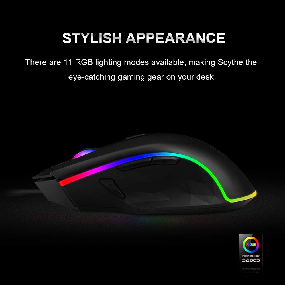 [Premium Version] SADES Gaming Mouse Wired -Scythe- 7 Programmable Buttons, 11 RGB Lighting, 4000 DPI Adjustable, Comfortable Grip Ergonomic Optical PC Computer Gaming Mice with Sniper Button