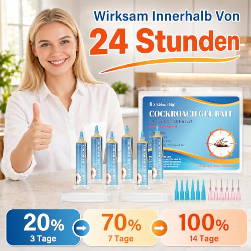 6 x 30 g Cockroaches Odourless Bait - Cockroaches Monitoring Device Gel for Indoor & Outdoor Use, Kitchen & Household, Long Lasting & Effective, Safe for Children and Pets