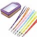 Cosmos ® 7pcs Vertical Style Assorted Color Faux Leather Business Id Credit Card Badge Holder Clear Pouch Case with Long Neck Strap Band Lanyard (31 Inch Full Round Length)