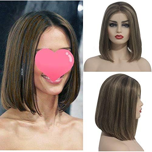Ombre Short Bob Wigs chesthut Brown Roots Middle Part Bleached Knots with Baby Hair Silky Straight Glueless Bleached Knots 16" Highlighted #6/Fading to #18 Colored Bob for Women