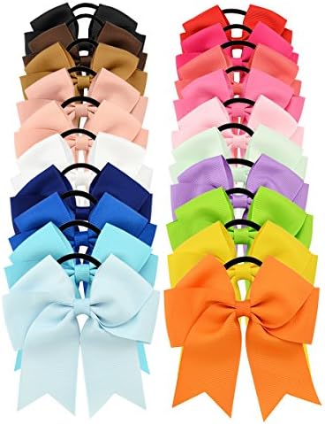 YOY 20 Pcs 4.5" Large Fashion Baby Girls Boutique Hair Ties Ponytail Holders - Stretchy Elastic Ropes Rubber Bands Hair Accessories Set with Jumbo Cheer Bows