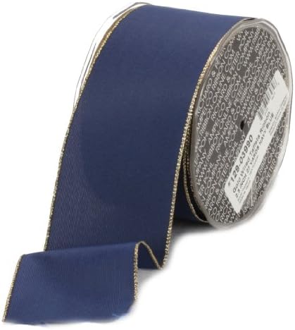 Ampelco Ribbon Company Gold Wired 27-Yard Taffeta Ribbon, 2.5-Inch, Navy Blue