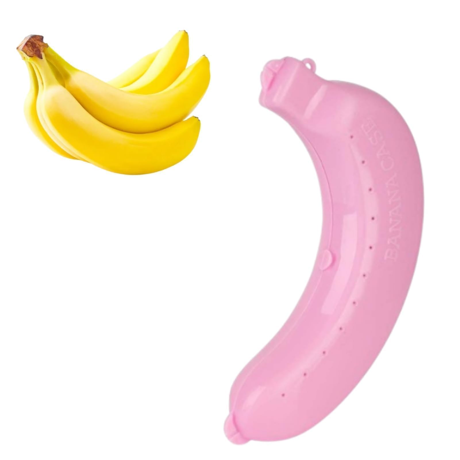 Beufee Banana Case, 19.5 * 13 * 4.4cm Reusable Banana Holder Vegetable Storage Box Fruit Keep Fresh Container Storage Box for Lunch Party Gym Fitness Outdoor Travel(Pink)