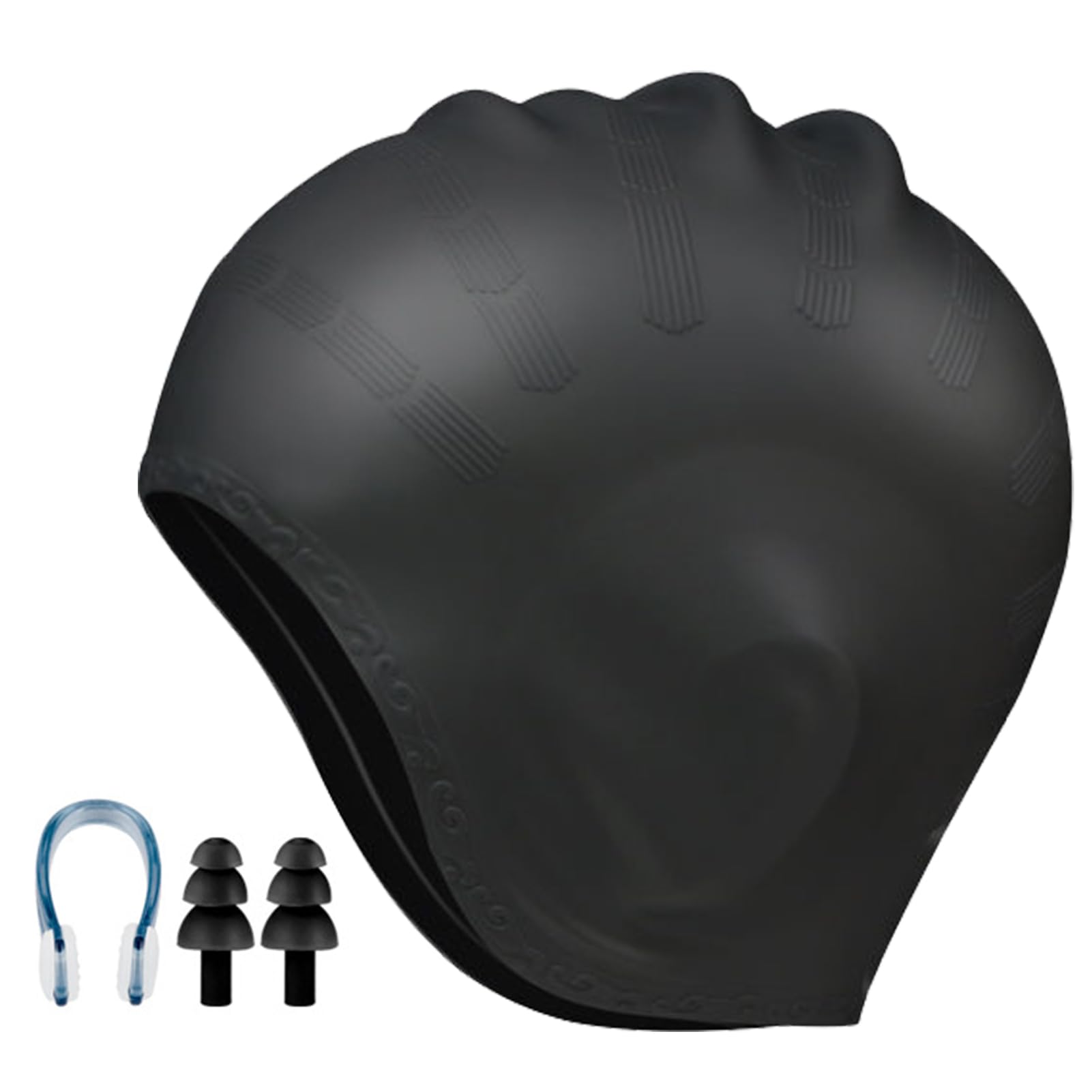 Photo 1 of Unisex Silicone Swim Cap with 3D Ear Protection, Waterproof & Comfortable for All Water Sports, Keeps Hair Dry, Includes Ear Plugs and Nose Clip