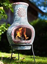 La Hacienda Swirl Clay Chimenea - Handmade Patio Heater - Sea Blue & Red view 8