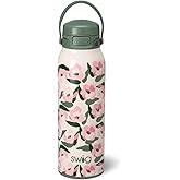 Swig Life 32oz Insulated Water Bottle, Travel Water Bottle with Straw and Lid, Cup Holder Friendly Bottles, Stainless Steel 32 oz Tumbler, Reusable Lid (Sweet Pea)