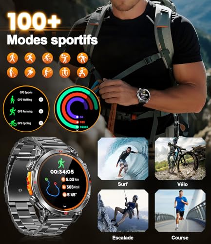 Rmana AMOLED Men's GPS Smart Watch, Bluetooth Calling, Smart Watch for Android and iPhone, 100+ Sports Modes, 3ATM Waterproof Men's Sports Watch with Compass (1.6)