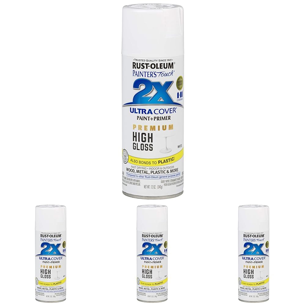 Rust-Oleum 331171 Painter's Touch 2X Ultra Cover Spray Paint, 12 oz, High Gloss White (Pack of 4) Image