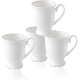 COSTMANCE Luxury Fine Bone China White Coffee Mugs Set of 4,8 oz | Ceramic Euro Style Tea Cups, Elegant Durable Coffee Cups Set for Gifts, Women, Men, Mom, Dad, Wedding