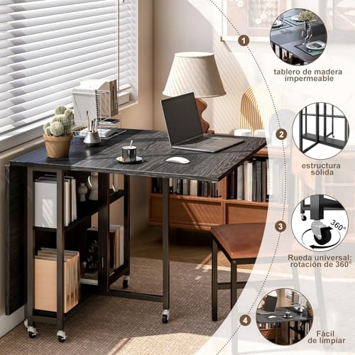 Simple Wisdom Comedor,Mesa Comedor de Plegable,Mesa Plegable 1.20 Apta para Hogar,Oficina o Terraza, Apta para Uso Familiar de 4 Personas,El tamaño es 120 * 80CM.(Gris+Negro)
