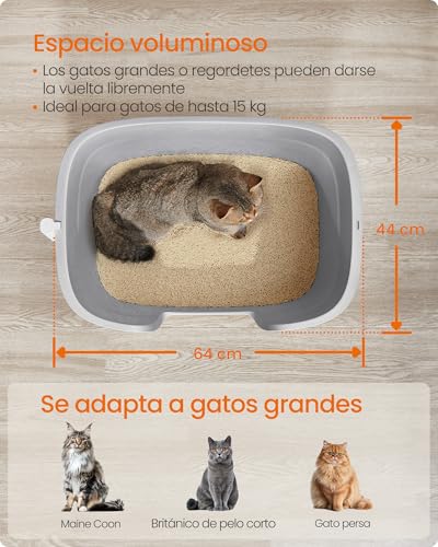 Feandrea Litter Box for Large Cats, Extra Large Litter Box for Home with Multiple Cats, Includes Scoop, Scoop, Dove Grey PPT003G01