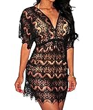 Chengzhong Sun Hollow out Lace Beachwear Swimsuit Cover Up Party Dresses(Black)