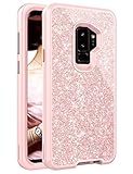 Galaxy S9 Plus Case, Tobomoco Cute Bling Sparkle Glitter Slim Heavy Duty Shockproof Drop Protection 3 in 1 Hybrid Hard PC Soft TPU Bumper Protective Case Cover for Women, Rose Gold