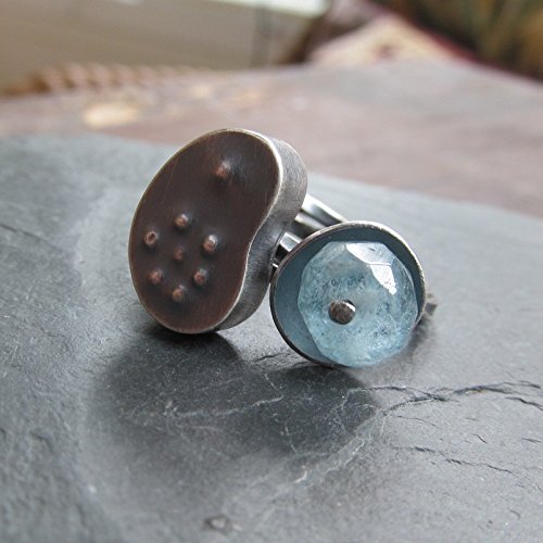 Amazon Com Funky Stacking Ring Set Of Two In Silver With Aquamarine Diana Anton Jewelry Design Handmade