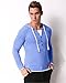 MODCHOK Men's Long Sleeve Printed Hoodie Shirts Polyester V Neck Button Tee Tops Light Blue S