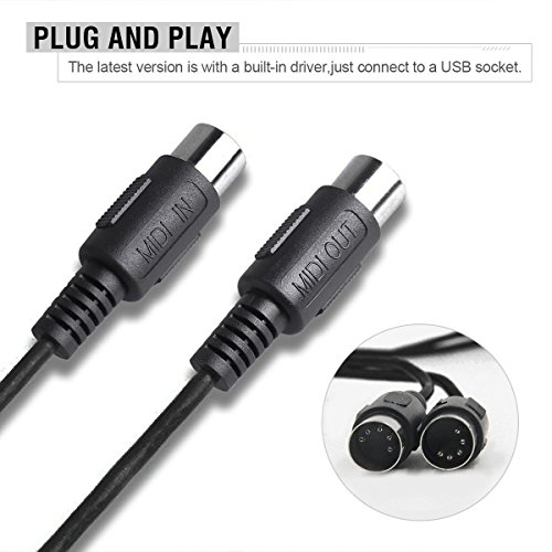 USB IN-OUT MIDI Cable Converter, VSEER Professional Piano Keyboard to PC/Laptop/ Mac MIDI Adapter Cord for Home Music Studio - 6.5Ft