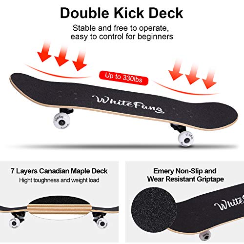 WhiteFang Skateboards for Beginners, Complete Skateboard 31 x 7.88, 7