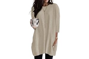 Poetsky Womens 3/4 Sleeve Tunics or Tops to Wear with Leggings Long Shirts Tops with Pockets