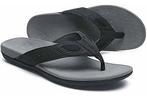 MEGNYA Mens Orthopedic Flip Flops for Plantar Fasciitis, Athletic Toe-Post Sandals with Arch Support, Comfort Walking Thong Slippers for Sport Exercise Activities
