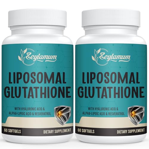 Zeylamum 2400 MG Liposomal Glutathione Softgels, Max Absorption, Active Form L-Glutathione Reduced (GSH), with Hyaluronic Acid, Resveratrol, Master Antioxidants for Brain, Immune System, 120 Softgels