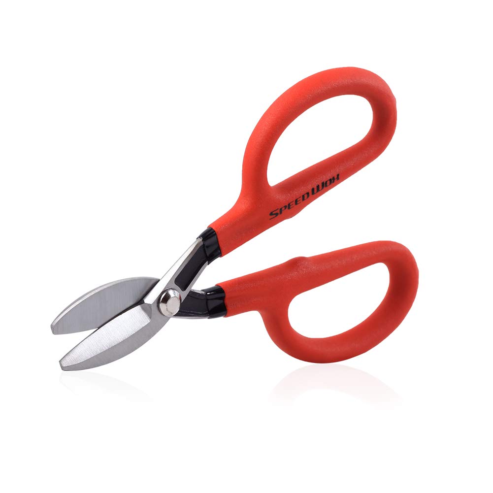 SPEEDWOX Tin Snips Straight Pattern Tinners Snips Flat Blade Tin Snip with Comfort Grip Heavy Duty Professional Tin Cutting Shears 8 Inches